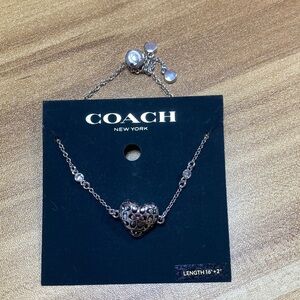 COACH Silver Heart Filigree Necklace